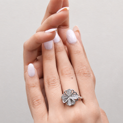 Silver Pave Six-Petal Flower Cocktail Ring – view 2