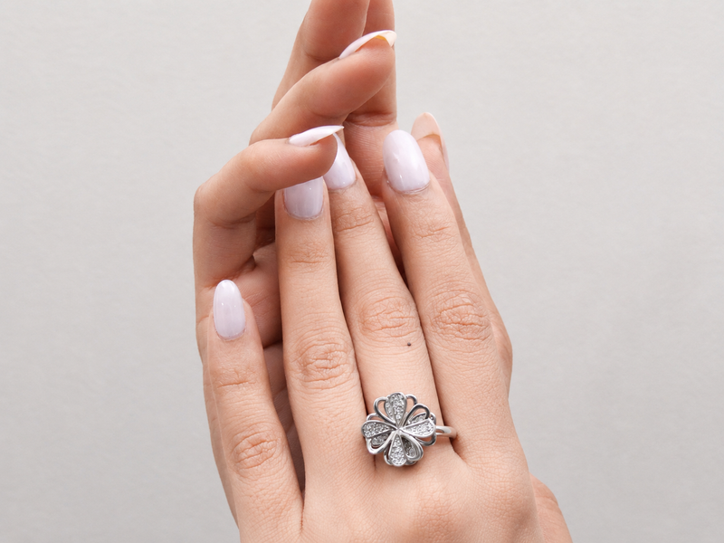 Silver Pave Six-Petal Flower Cocktail Ring – view 2