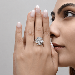 Silver Pave Six-Petal Flower Cocktail Ring – view 4