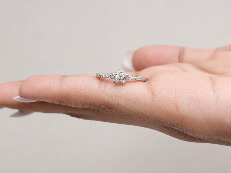 Silver Pave Star Slim Band Ring – view 4