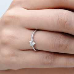 Silver Pave Star Slim Band Ring – view 2