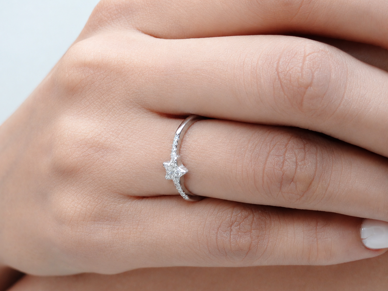 Silver Pave Star Slim Band Ring – view 2