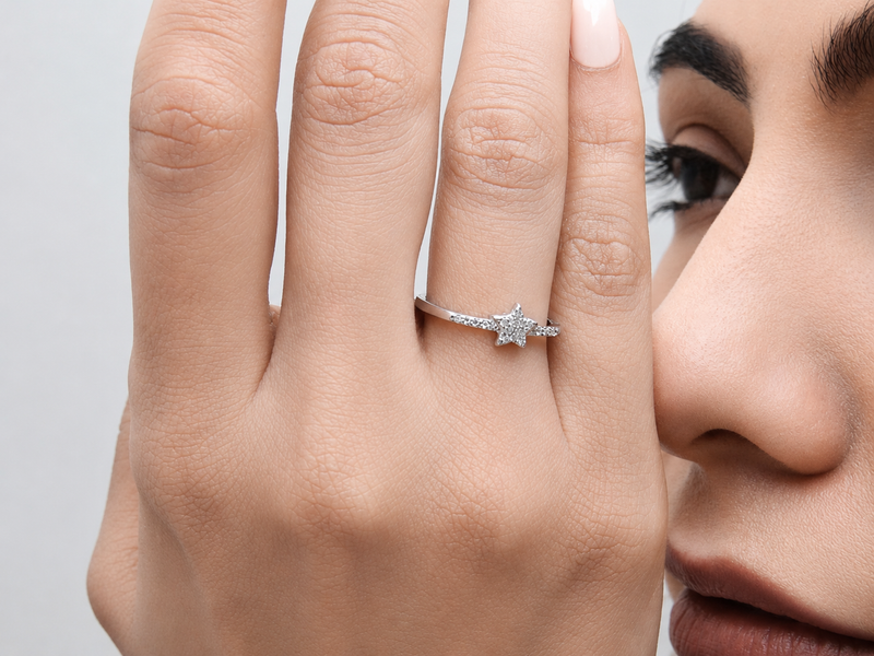 Silver Pave Star Slim Band Ring – view 3
