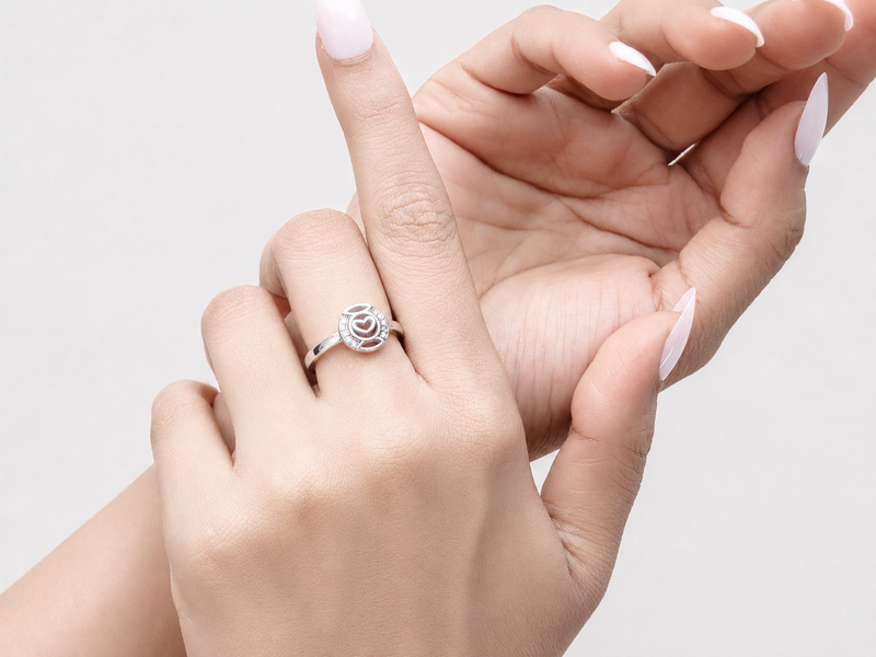 Silver Pave Circle Open Heart Ring – view 4