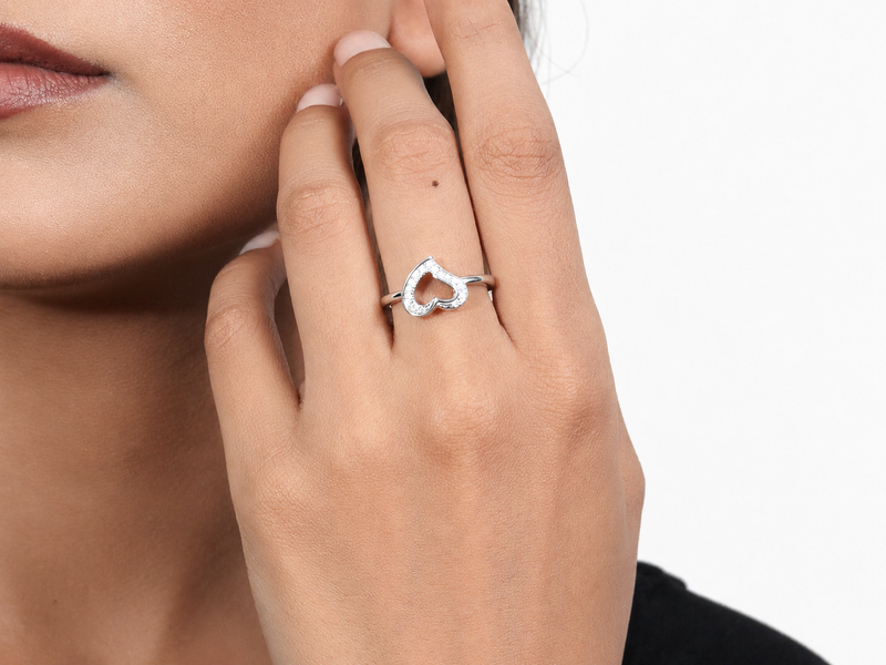 Silver Open Pave Heart Ring – view 2