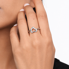 Silver Open Pave Heart Ring – view 4