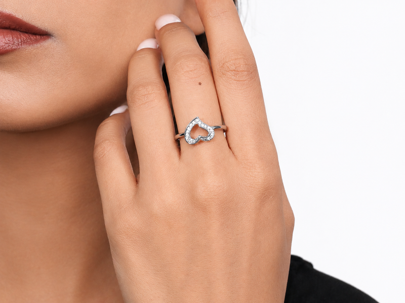 Silver Open Pave Heart Ring – view 4