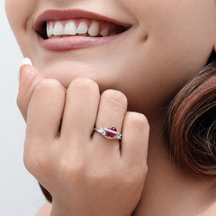 Silver Red Trillion Stone Pave Crescent Ring – view 2