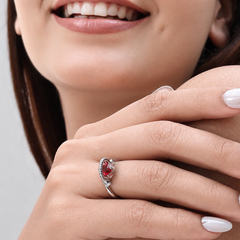 Silver Red Trillion Stone Pave Crescent Ring – view 3