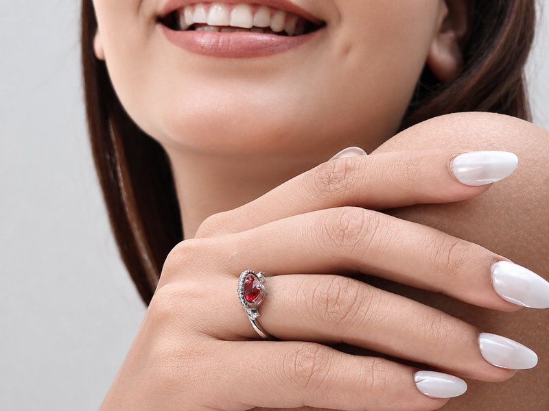 Silver Red Trillion Stone Pave Crescent Ring – view 3