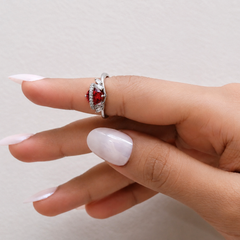 Silver Red Trillion Stone Pave Crescent Ring – view 4