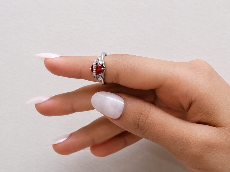 Silver Red Trillion Stone Pave Crescent Ring – view 4