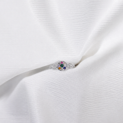 Silver Navratna Hexagon Twist Ring – view 2