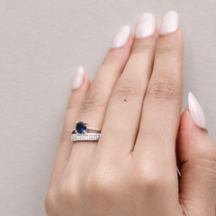 Silver Blue Round Solitaire Wide Pave Ring – view 2