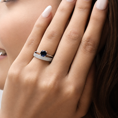 Silver Blue Round Solitaire Wide Pave Ring – view 3