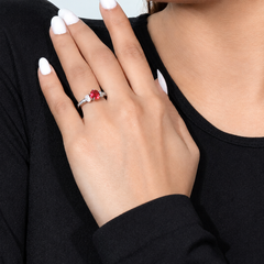 Silver Red Round Stone Pave Shoulder Ring – view 3