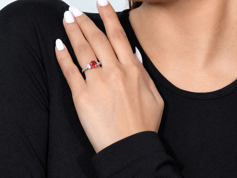 Silver Red Round Stone Pave Shoulder Ring – view 3
