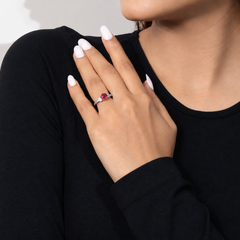 Silver Red Round Stone Pave Shoulder Ring – view 4