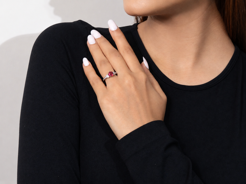 Silver Red Round Stone Pave Shoulder Ring – view 4
