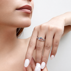 Silver Navratna Square Panel Split-Shank Ring – view 4