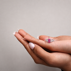 Silver Ruby Baguette Three-Stone Pave Ring – view 3