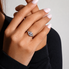 Silver Blue Evil Eye Pave Marquise Ring – view 3