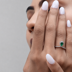 Silver Emerald Pear Halo Pave Ring – view 2