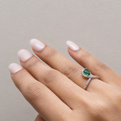 Silver Emerald Pear Halo Pave Ring – view 3