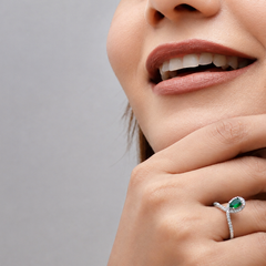 Silver Emerald Pear Halo Pave Ring – view 4