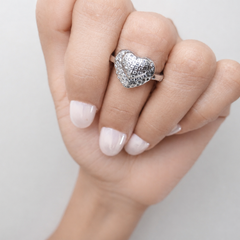 Silver Puffed Pave Heart Ring – view 2