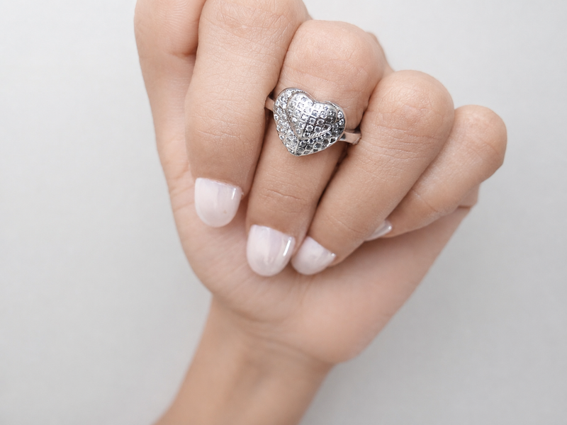 Silver Puffed Pave Heart Ring – view 2