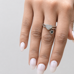 Silver Pave Heart with Dangling Heart Ring – view 3