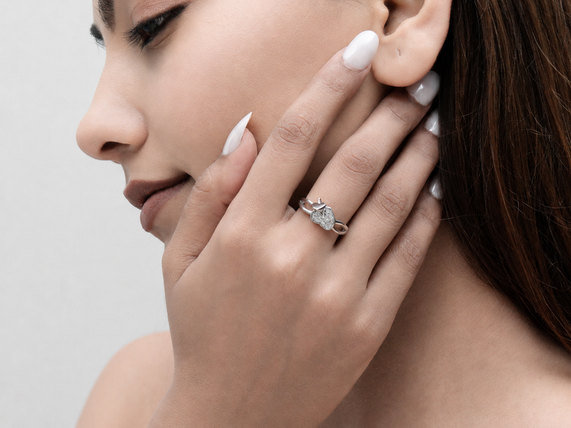 Silver Pave Heart with Dangling Heart Ring – view 4