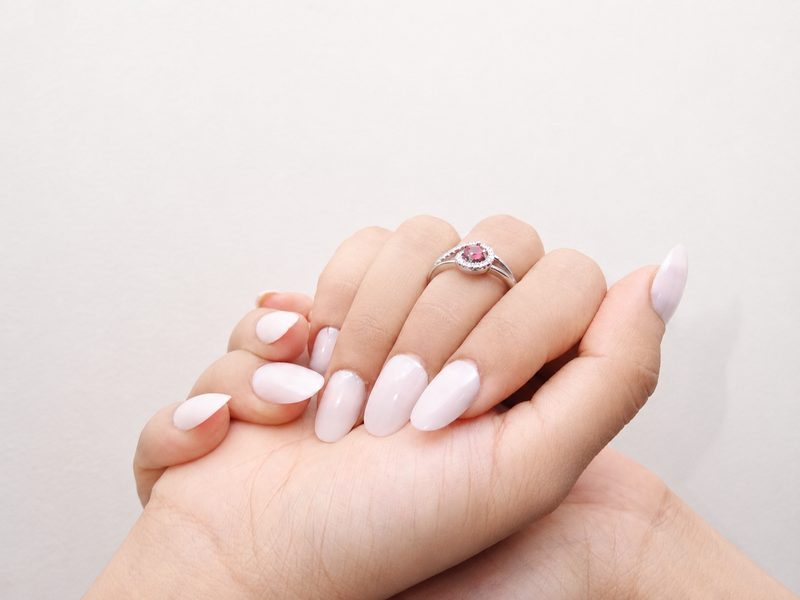 Silver Ruby Round Halo Swirl Ring – view 4