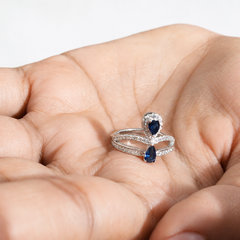 Silver Blue Pear Stone Pave Cross Ring – view 2