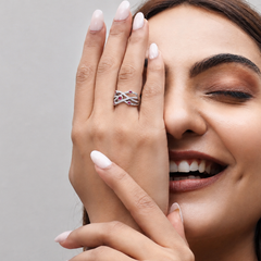 Silver Ruby Bezel Criss-Cross Pave Ring – view 2