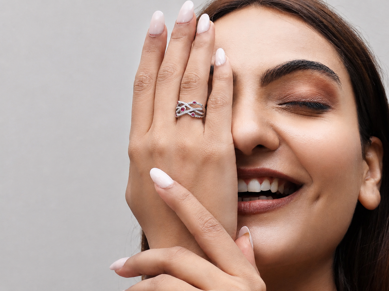 Silver Ruby Bezel Criss-Cross Pave Ring – view 2