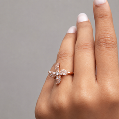 Silver Rose Gold Baguette Flower Ring – view 2