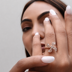 Silver Rose Gold Baguette Flower Ring – view 3