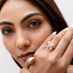 Silver Rose Gold Baguette Flower Ring – view 4