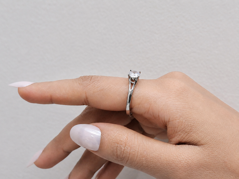 Silver Round Solitaire Split-Shank Ring – view 2