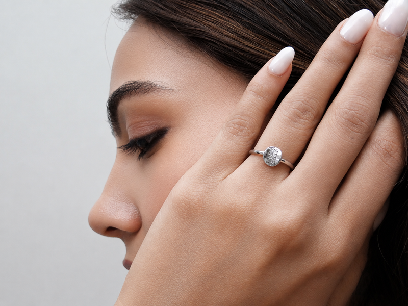 Silver Cushion Pave Panel Ring – view 2