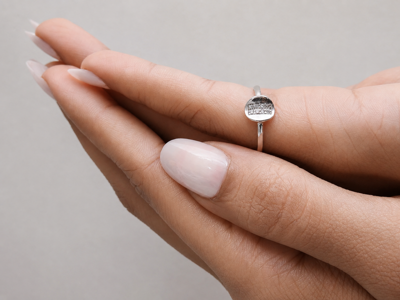 Silver Cushion Pave Panel Ring – view 3
