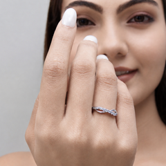 Silver Pave Chevron Leaf Band Ring – view 2