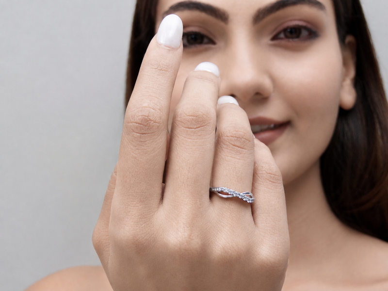 Silver Pave Chevron Leaf Band Ring – view 2