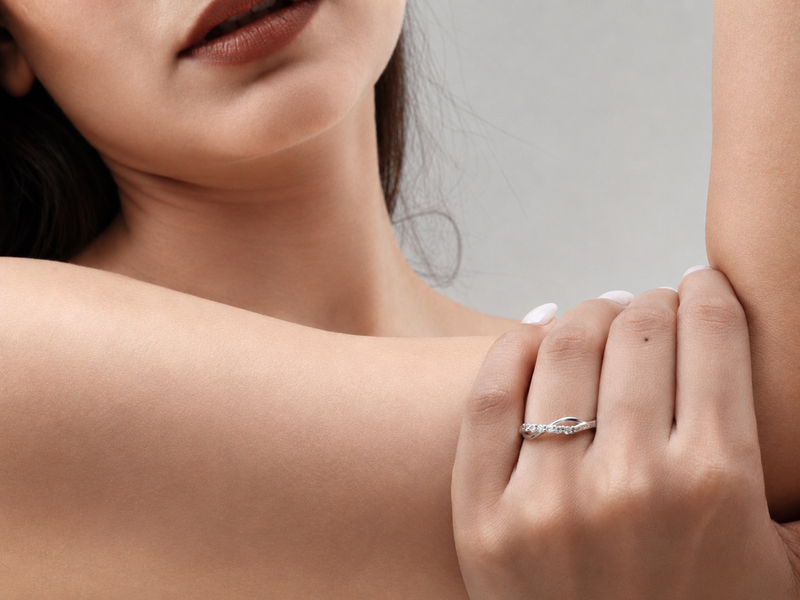 Silver Pave Chevron Leaf Band Ring – view 3