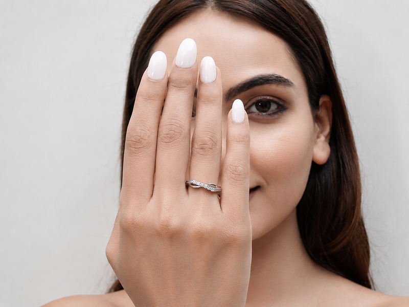 Silver Pave Chevron Leaf Band Ring – view 4
