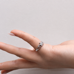 Silver Pave Five-Petal Flower Openwork Ring – view 2