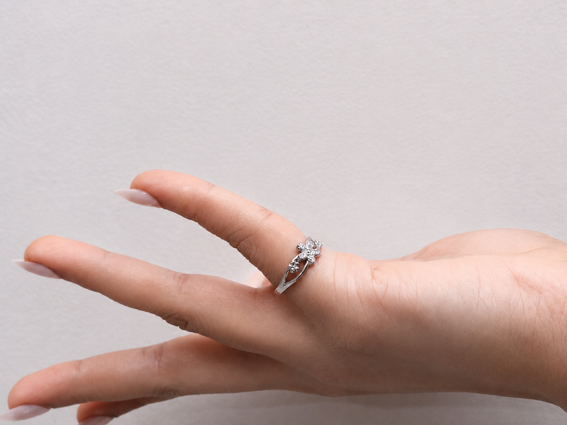 Silver Pave Five-Petal Flower Openwork Ring – view 2