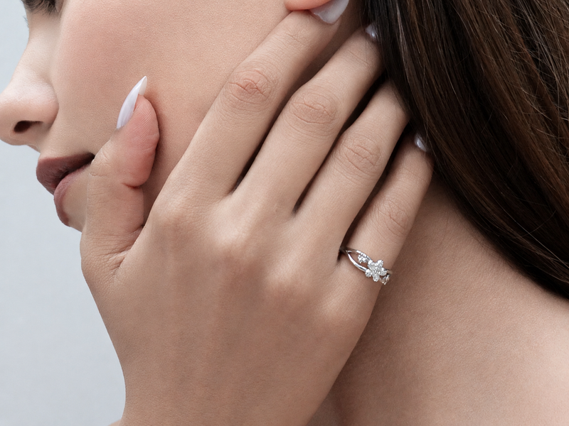 Silver Pave Five-Petal Flower Openwork Ring – view 3